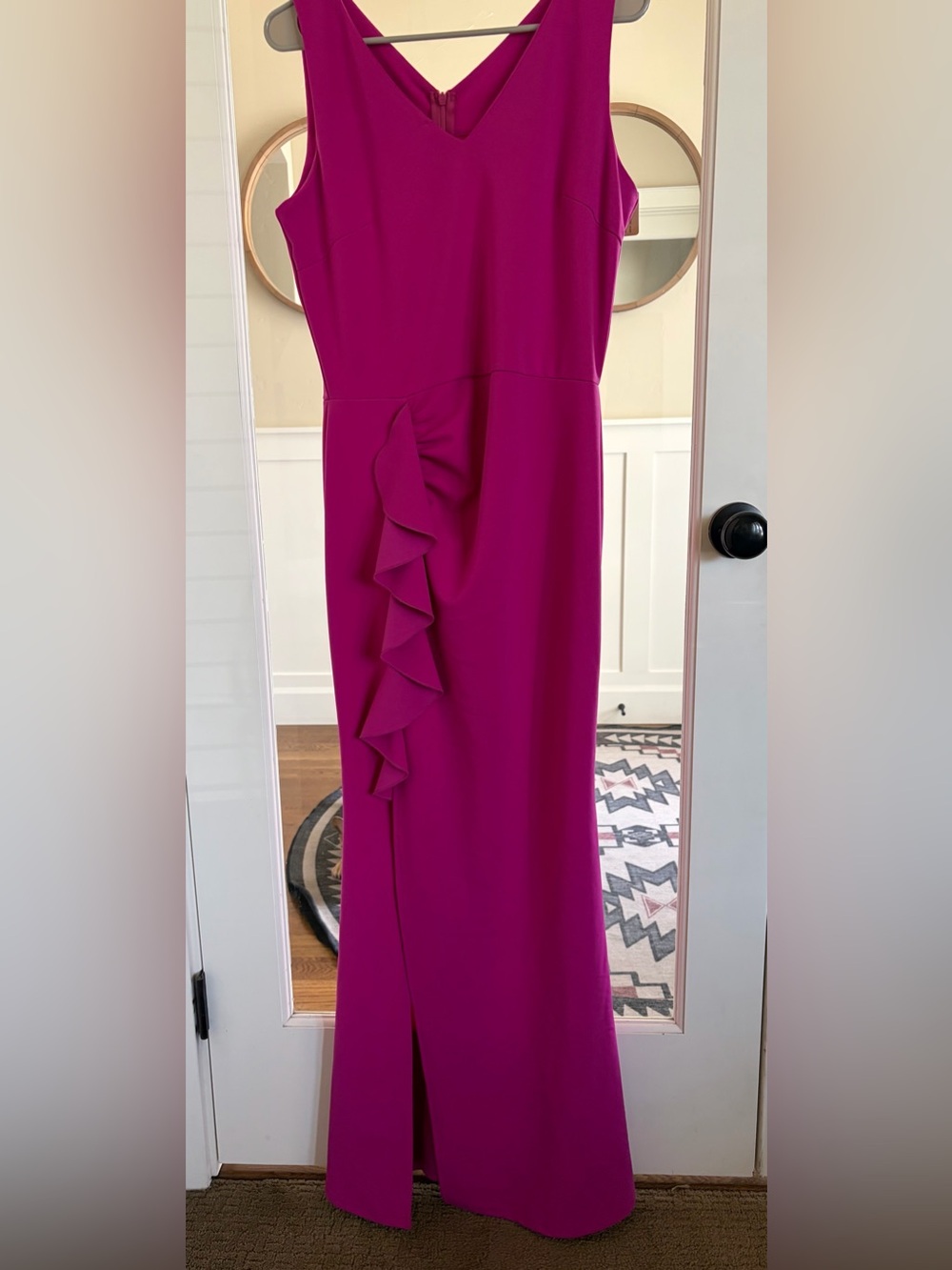 Sleeveless Fuchsia Maxi Dress with Cascading Ruffle